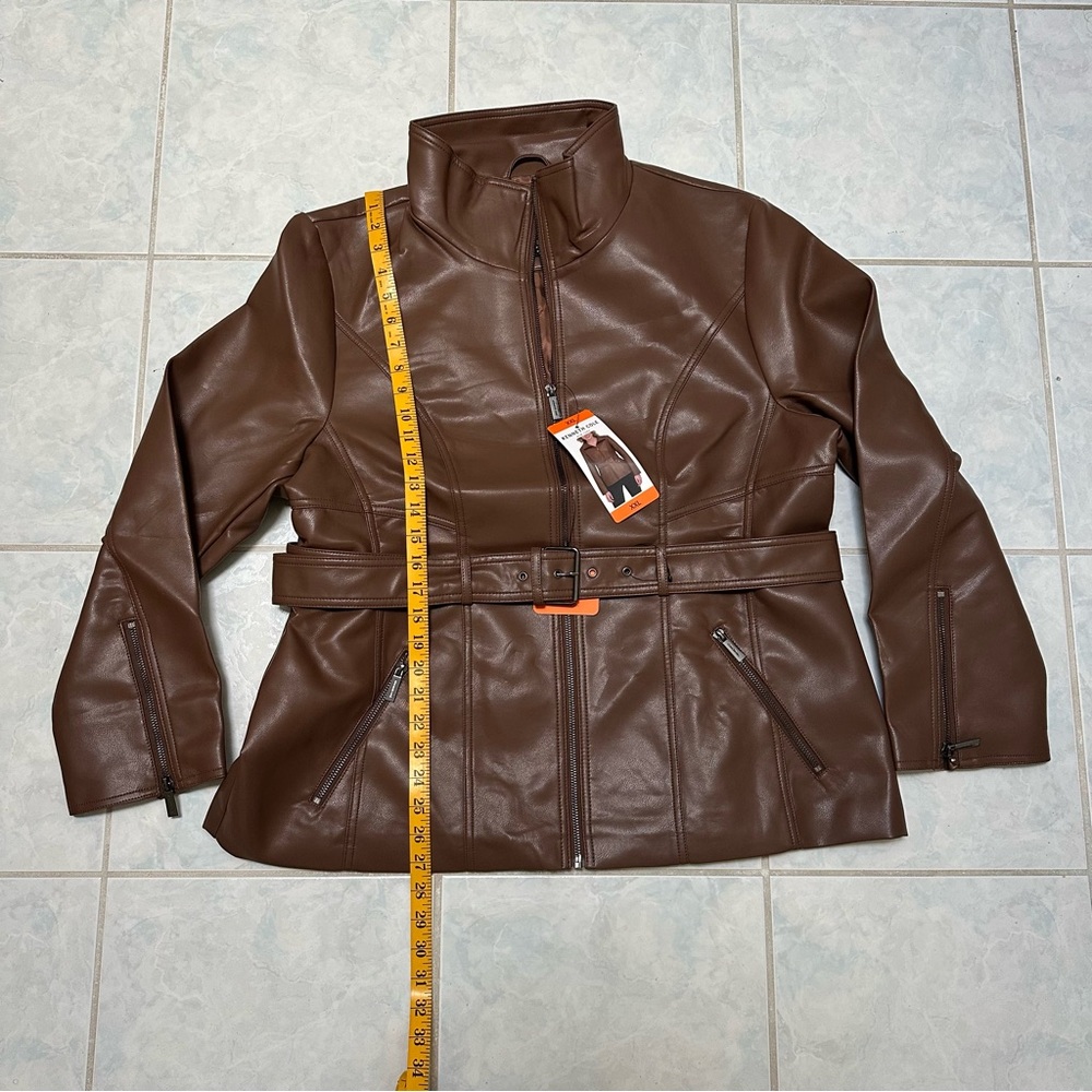 Kenneth Cole Women's Belted Faux Leather Brown Jacket Size XXL - Picture 8 of 9